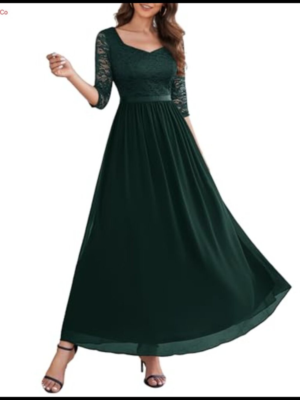 Formal Maxi Dress 3/4 Sleeve Lace Sweetheart Bridesmaid Mother of Bride